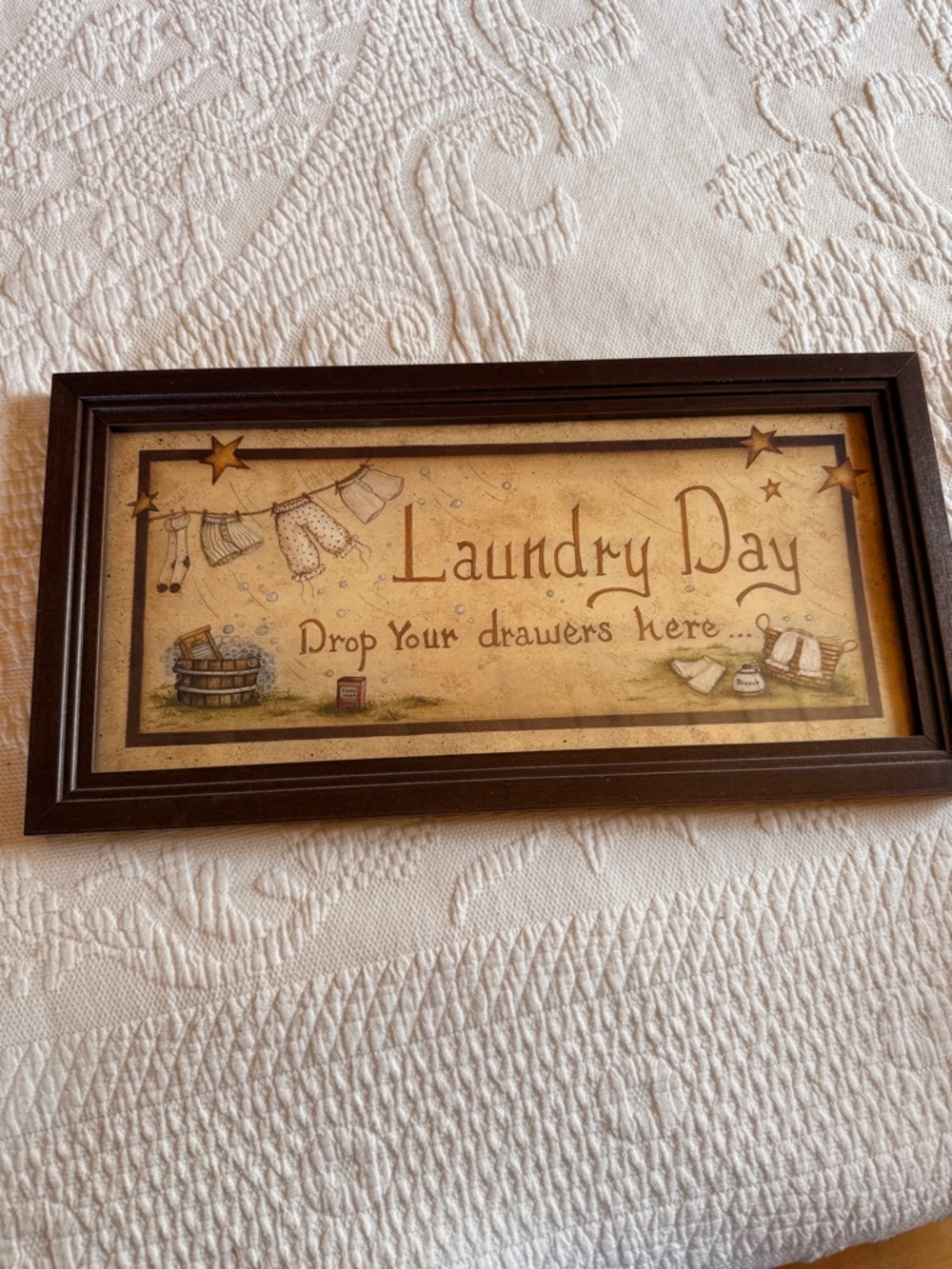 Laundry Day Framed Wall Sign - Vintage Beige and Brown